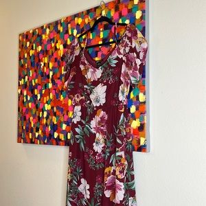 Floral print long dress with shoulder straps and sleeves